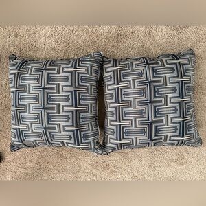 Set of 2 Geometric Patterned Throw Accent Pillows | Blue and Grey